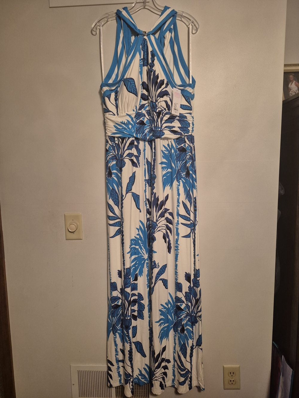 Lilly Pulitzer White Maxi Dress with Blue Tropical Print